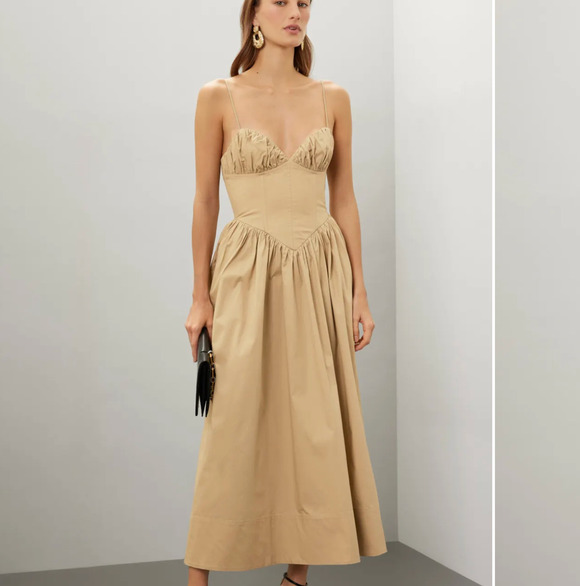 Ronny Kobo Collection Dresses & Skirts - Ronny Kobo Beige Corset Midi Dress XS Cotton Cottage Sundress Designer $400